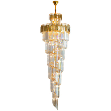 Gold Crystal Spiral Staircase Chandelier for Luxury Hallway Lighting