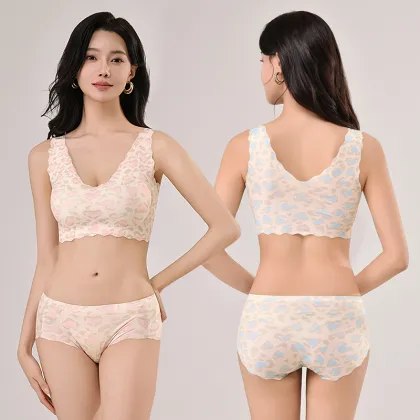 Seamless Ice Silk Bra: Fashionable Leopard Print Comfortable Underwear