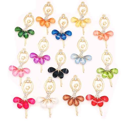 Legering Hars Strass Danser Charms Gouden Dansend Meisje Hangers Ketting Sieraden Maken DIY Decor