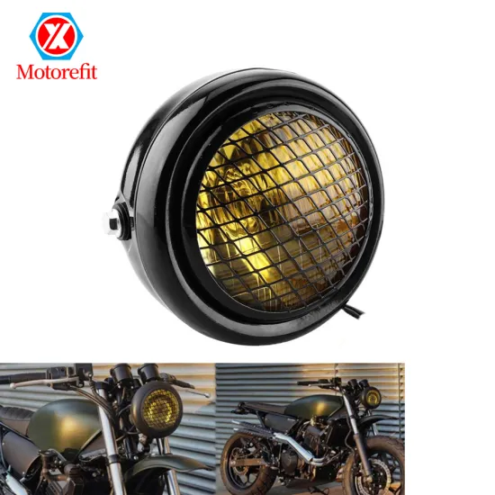 Vintage Amber Bullet Halogen Motorcycle Headlight with Grille for Bobber Cafe Racer Cruiser - Chrome