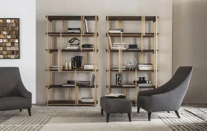 Luxury Gold Steel Wooden Bookshelf for Living Room