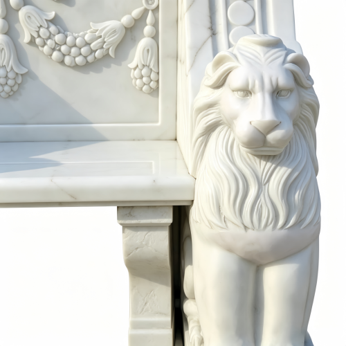 Elegant White Marble Garden Bench with Lion Statues