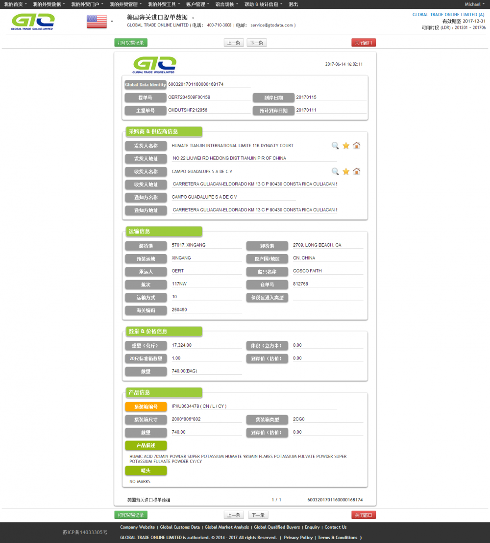 Bubuk Protein- Sampel Data Impor AS