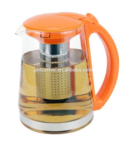 3 color selectable customized logo and package very good price plastic teapot with filter glass tea kettle with infuser