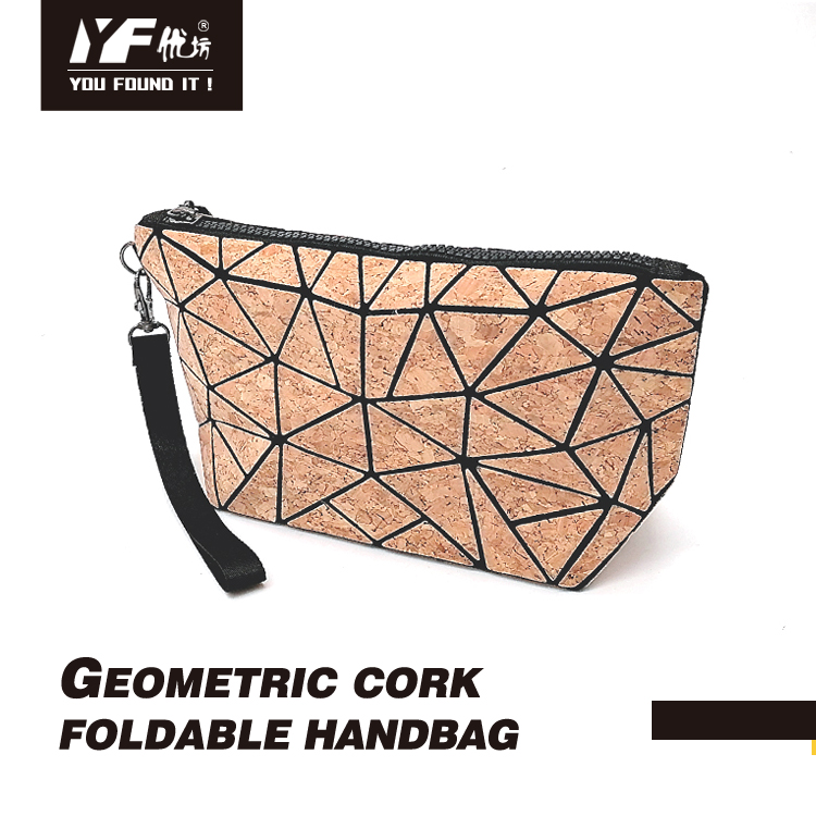 Klappbare Schminktasche aus Kork mit benutzerdefiniertem geometrischem Design