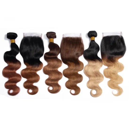 Capelli Natural  Raw Virgin Indian Ombre Human Hair Bundles With Lace Closure , Wholesale Virgin Indian Hair Vendors