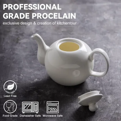White Porcelain Tea Pot with Upgraded Strainer for Loose Leaf Tea