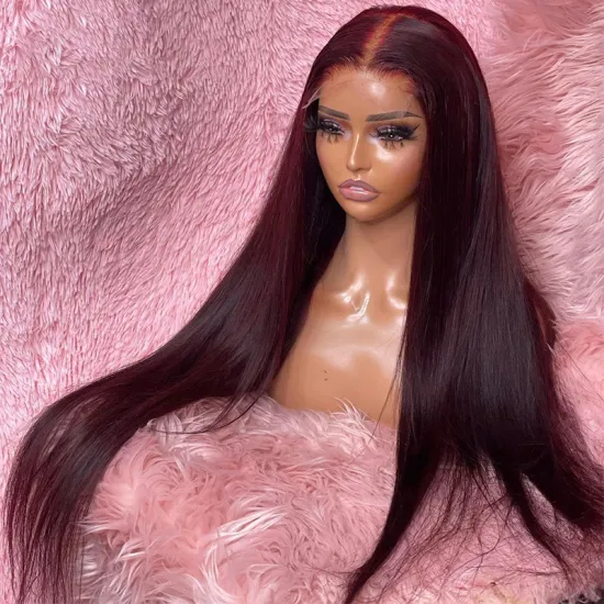 Burgundy red color ombre lace front wig 100% remy hair long straight 99j human hair wigs
