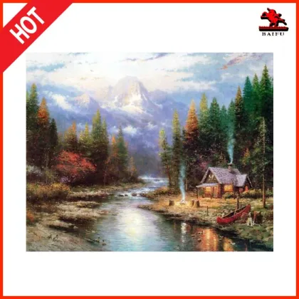 handmade nature lake and mountain landscape oil paintings