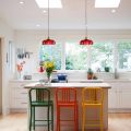 Red galss shade dining room LED pendant lamp