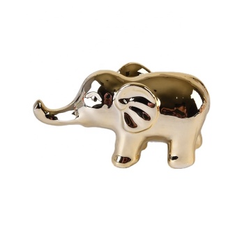Estatua de elefante de cerámica - Figura de animales pequeños de oro hecho a mano moderno para decoración del hogar