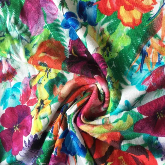 Linen digital flower print single jersey