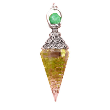 Perdiot Chip Stone Resin Antique Silver Hexagonal Cone Pendant & Pendulum