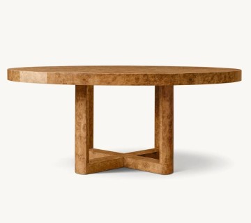 1970s Modern Minimalist Luxury Burl Wood Veneer Bardot Round Dining Table