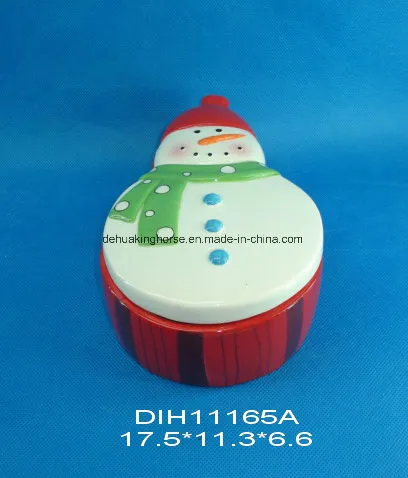Hand-Painted Ceramic Snowman Cookie Box