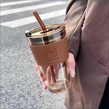 450ml Glass water coffee cup with straw sleeve