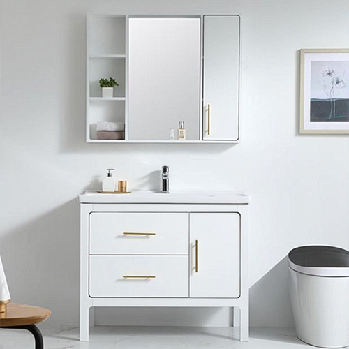 White Paint Floor Solid Wood Bathroom Cabinet