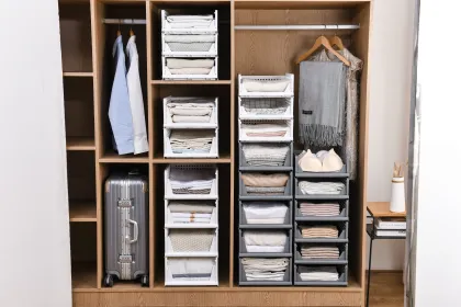 Foldable Stackable Plastic Storage Baskets for Closet Organization and Drawer Shelving