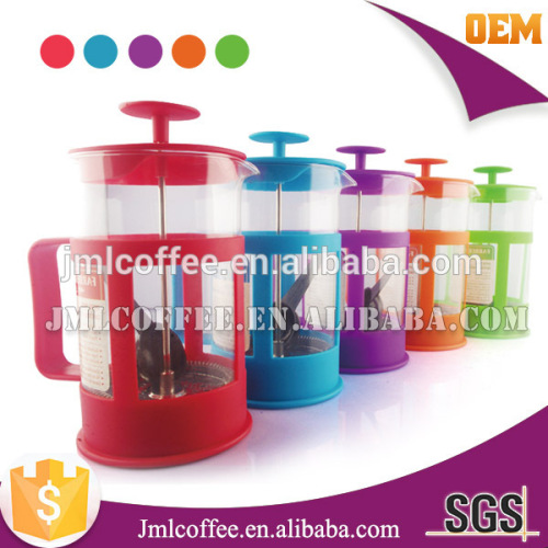 factory OEM good price muticolor glass french press customized colorplastic glass coffee press