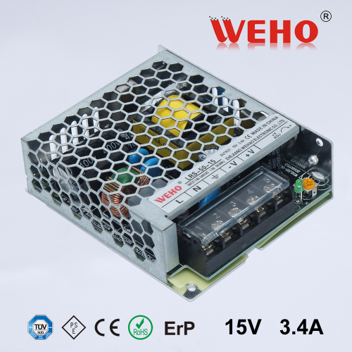 WEHO new design LRS series slim type full range ac to dc single output SMPS 50w 15v 3.4a led power supply