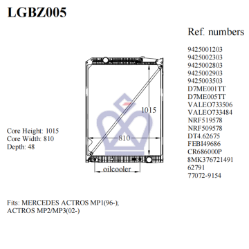 Mercedes actros radiator, 9425001203, 9425003503, 9425002303, 9425002803, 9425002903, 62791, LGBZ005