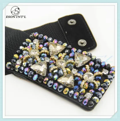 Popular China Wholesale Women Colorful Elastic Rhinestone Dressy Belt
