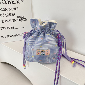 Designer Cartoon Cute Reusable Blue Canvas Drawstring Bag