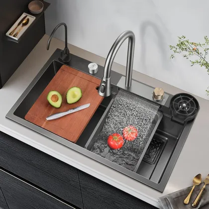 Feiyu Black Diamond Rectangular Kitchen Sink with Counter Faucet