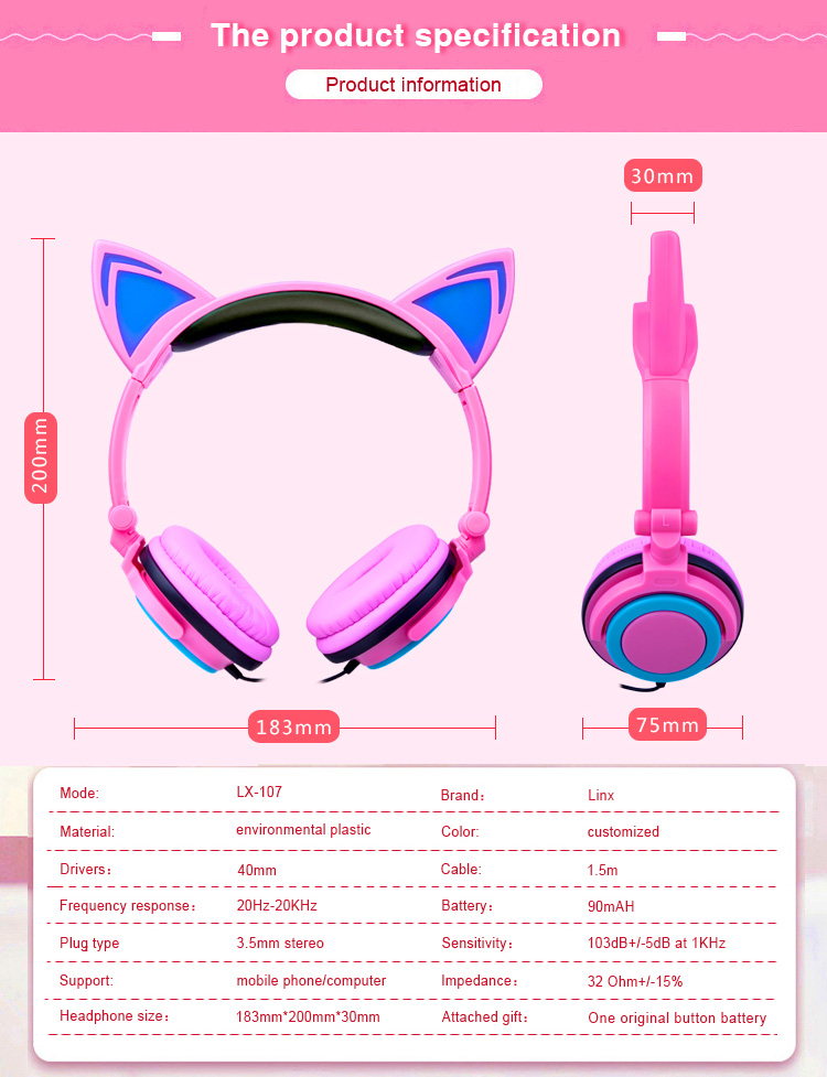 Glowing Cat ear special for kids headphone