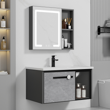 Hotel Wall-Mounted Vanity Set: Aluminum Countertop Washbasin with Mirror Cabinet