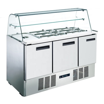 Commercial Stainless Steel Salad Display Refrigerator - 3 Door Vitrine for Restaurants and Bars