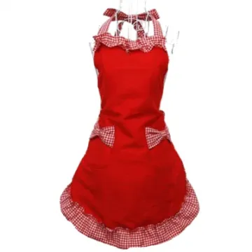 Cute Fashion Cotton Red Women Girls Pockets Vintage Cooking Retro Aprons