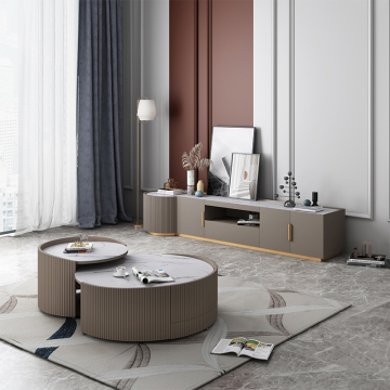 Luxury Round Coffee Table Sets Living Room Stainless Steel Furniture Marble Glass Side Table