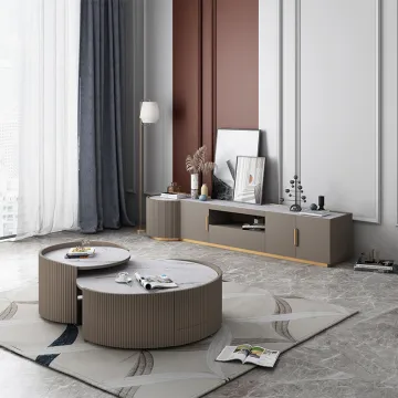 Luxury Round Coffee Table Sets Living Room Stainless Steel Furniture Marble Glass Side Table