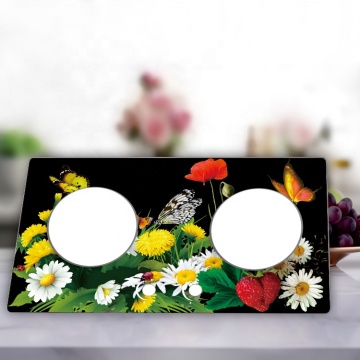 Customized Digital Colorful Gas Stove Glass Panels - 2 Holes Tempered Glass Gas Hob