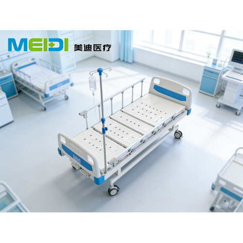 Medical Punching Double Crank Hospital Bed, 6-gear Safety Guardrail, Double-sided 4-corner Brakes, Injection Molded Headboard