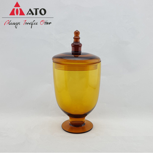 Amber Candy Jar Glass Storage Goblet with Lid