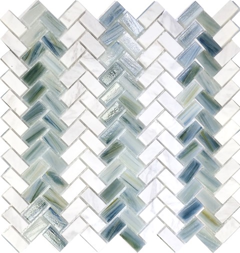 V shape glass tiles backsplash