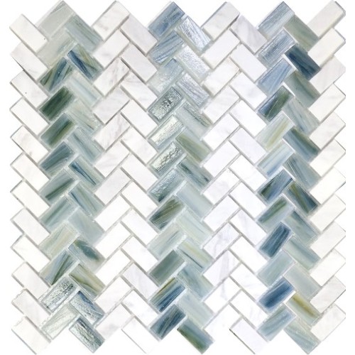 V shape glass tiles backsplash