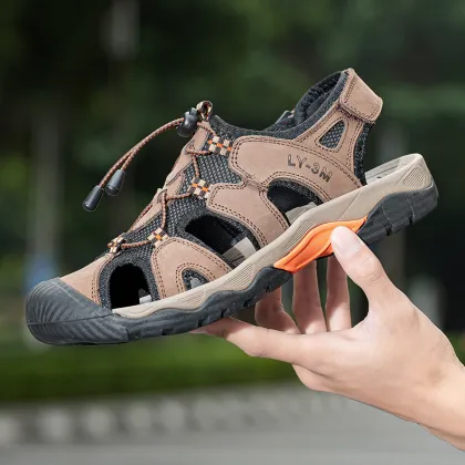 Men's Cowhide Outdoor Beach Shoes - Casual Sandals for Summer (Plus Size)