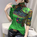 High neck mesh t-shirt women