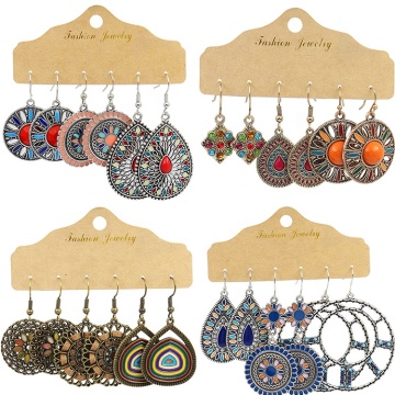 Stile vintage antico argento placcato a cerchio rotondo a tenda d'acqua a ciondolo boho orecchino boho set di gioielli