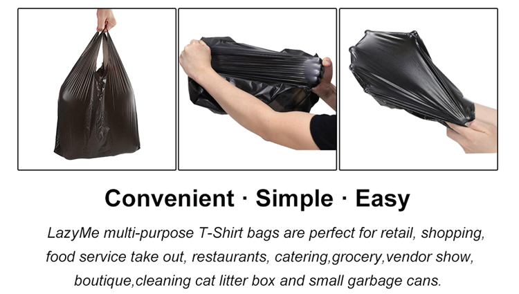 Eco-Friendly T Shirt Non Woven W Cut/U Cut Black PE Shopping Plastic Bag for Grocery