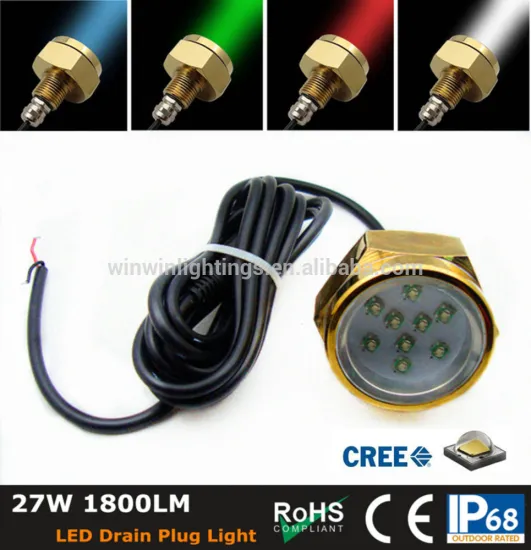 IP68 Waterproof Underwater 27W LED Marine Boat Drain Plug Light Yacht Light