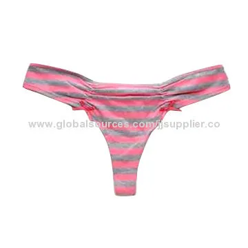 G-string, Made of 82% Nylon and 18% Elastin, Body with Stripe, Bow on Side