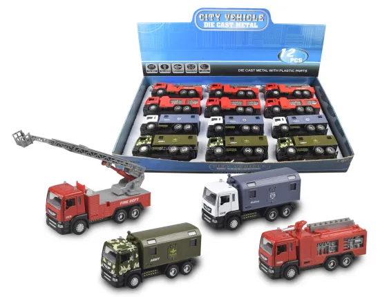 New 1:50 Scale Pull-Back Light Sound Military Vehicle Fire Truck with Opening Doors - Diecast Car Toys