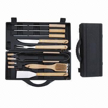 BBQ Tool Set, 1.5mm Thickness with Natural Wood Handle
