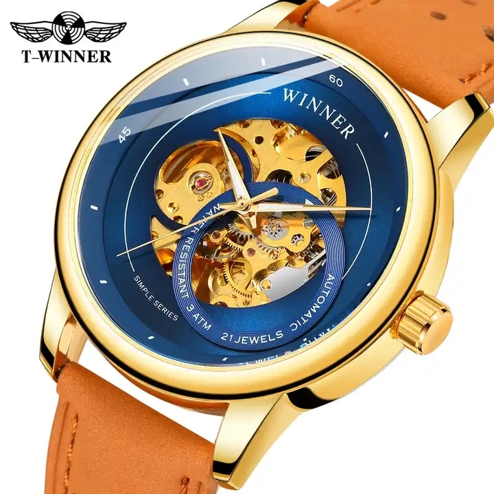 WINNER Fashion Genuine Leather Mechanical Waterproof Mens Watches