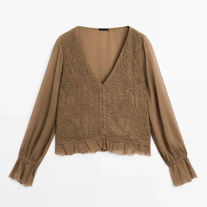 Women's elegant and ladylike style shirt with lotus leaf edge texture
