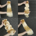 Brazilian 100% Raw Unprocessed Russian free sample raw wefted human hair extensions curly lace closure 613 blonde bundles with frontal hair weave diatributors Manufactory